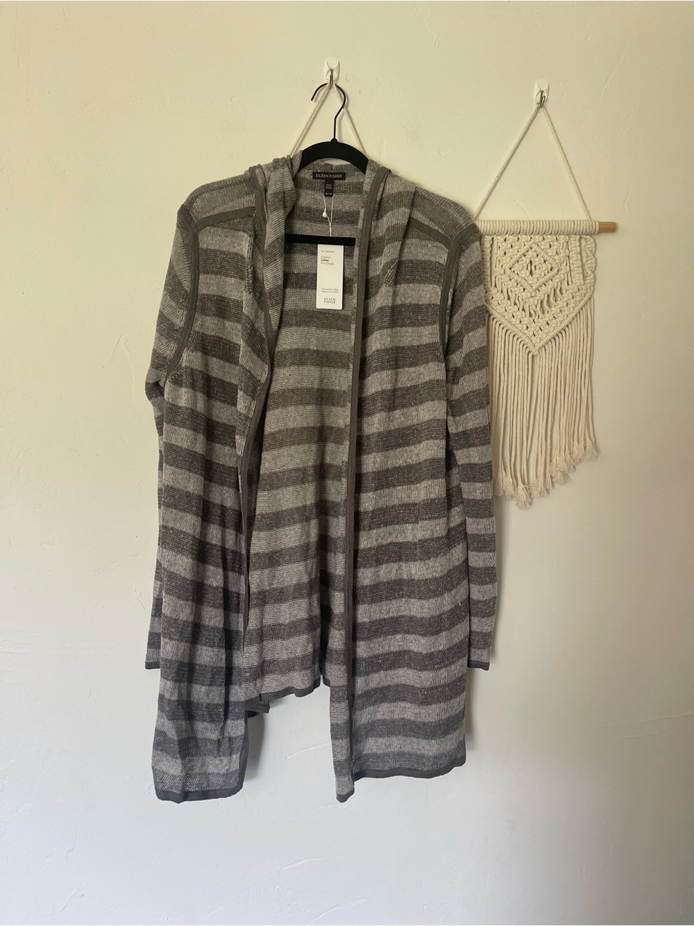 Eileen Fisher 100% Organic Linen Striped Open Cardigan